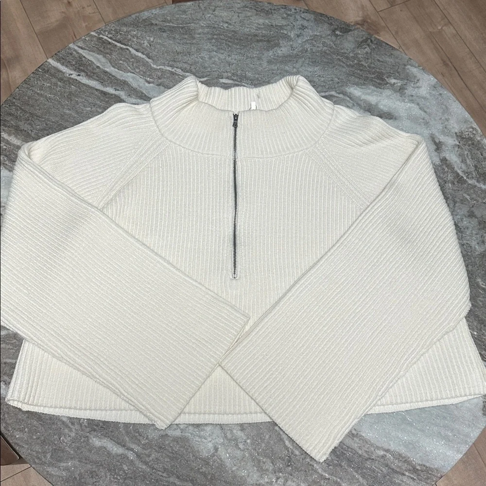 NEW Free People Sugar Ivory Greta Half Zip Pullover Sweater Sz XL NWOT